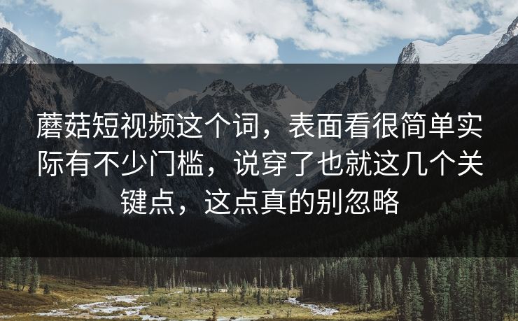 蘑菇短视频这个词，表面看很简单实际有不少门槛，说穿了也就这几个关键点，这点真的别忽略