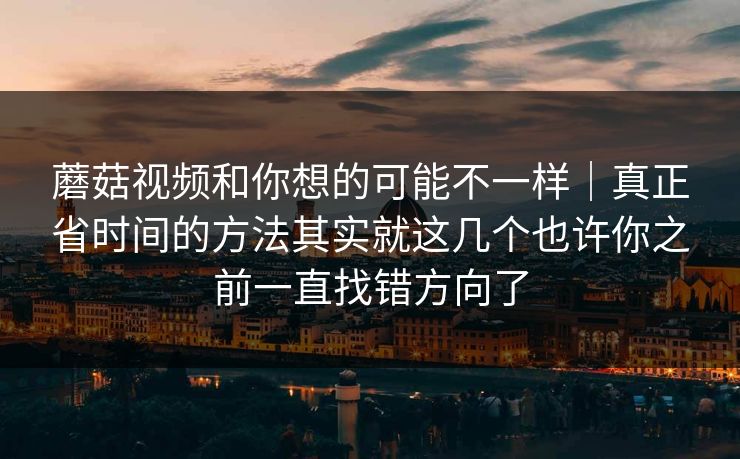 蘑菇视频和你想的可能不一样｜真正省时间的方法其实就这几个也许你之前一直找错方向了