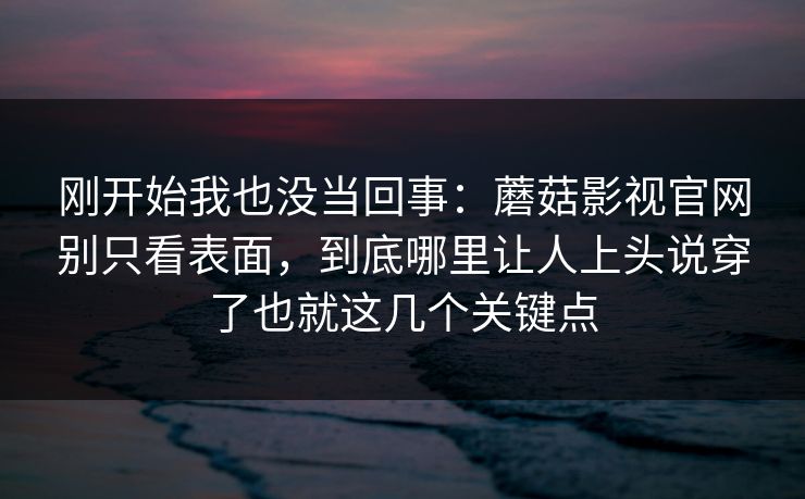 刚开始我也没当回事：蘑菇影视官网别只看表面，到底哪里让人上头说穿了也就这几个关键点