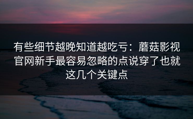 有些细节越晚知道越吃亏:蘑菇影视官网新手最容易忽略的点说穿了也就这几个关键点 有些细节越晚知道越吃亏:蘑菇影视官网新手最容易忽略的点说穿了也就这几个关键点